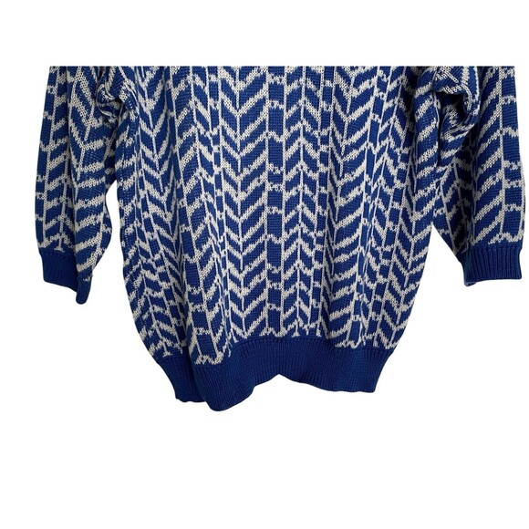 Wyndham Sweater Blue Chevron Round Neck 3/4 Sleeve - Picture 5 of 7